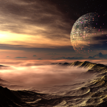 An artist's conception of an intelligent civilization on a distant exoplanet.