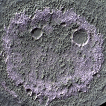 The purple areas show salt deposits left on Mars by past accumulations of briny water.