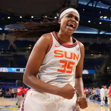 Jonquel Jones of the Connecticut Sun celebrates