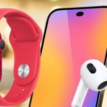 Composite of Apple Watch, iPhone, and AirPods