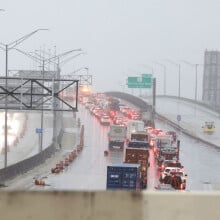 Gridlock on a Florida highway during a rainstorm