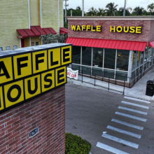 In an aerial view, a Waffle House restaurant on July 30, 2024 in Miami Gardens, Florida.