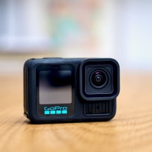 gopro hero 13 black action camera on wood tabletop