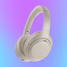 Sony headphones on colorful background