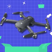 the holy stone hs175d drone on a blue amazon prime day background