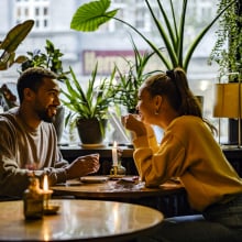 Couple on a date at a cafe