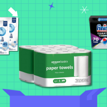 Amazon household essentials on Prime Day background