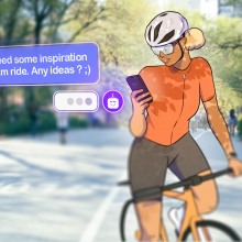 An illustration of a cyclist looking at a phone.