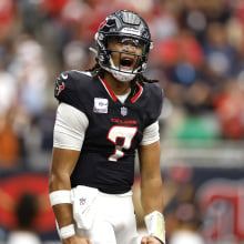 C.J. Stroud of the Houston Texans celebrates after a touchdown