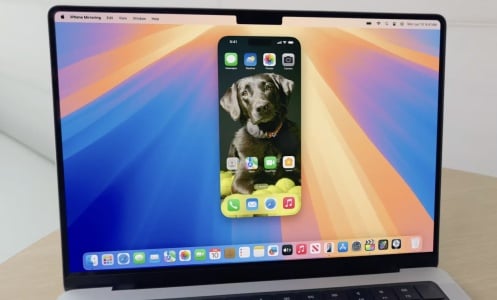 MacBook featuring iPhone mirroring feature on screen