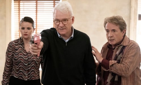 Selena Gomez, Steve Martin, and Martin Short in "Only Murders in the Building."