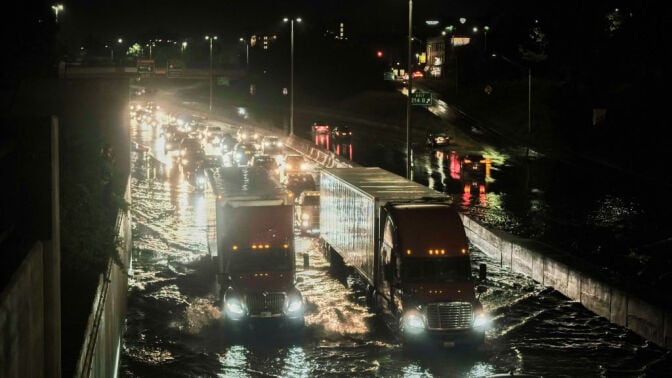 Heavy rains flooded the I-94 in Detroit.