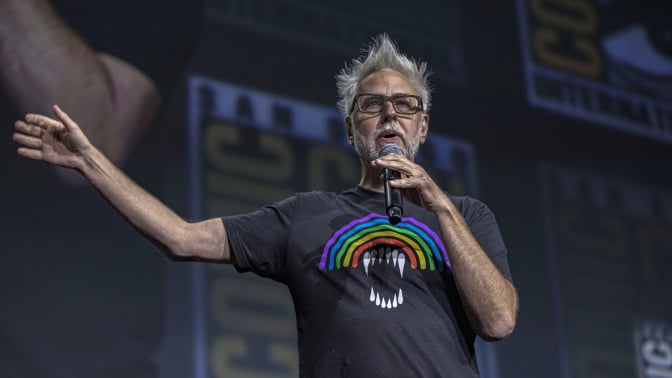 James Gunn onstage at Comic Con.