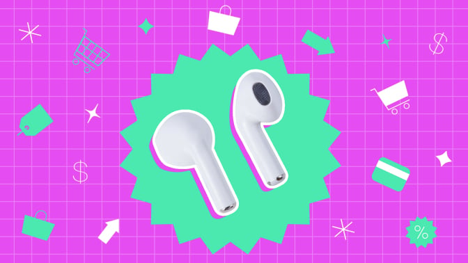 airpods on pink and blue background