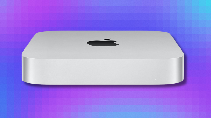 Apple Mac Mini on colorful abstract background