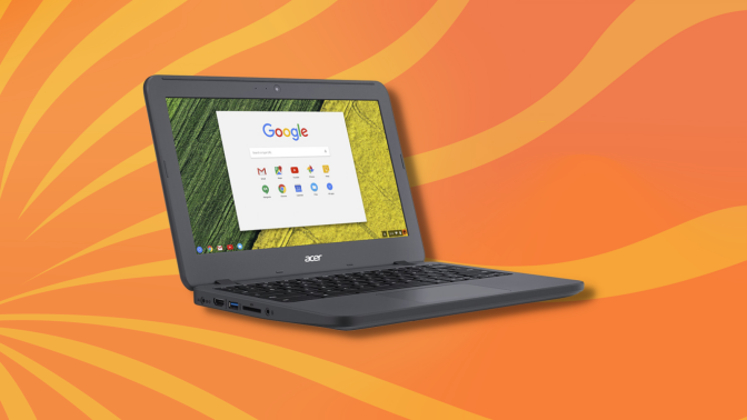 Acer Chromebook with orange and yellow background