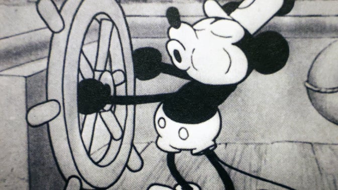 Still of the black-and-white 'Steamboat Willie' cartoon.