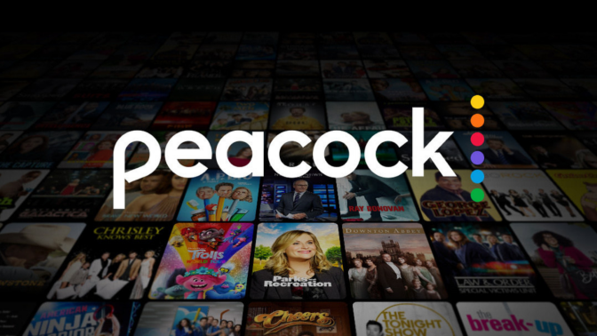 Peacock logo among screens featuring shows and movies