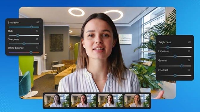 Woman on video conference with lighting settings.