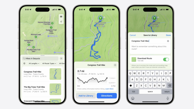 iPhones displaying topographical map view in Maps