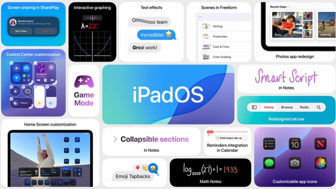 A jumbled screen shows the various new features coming with iPadOS 18.