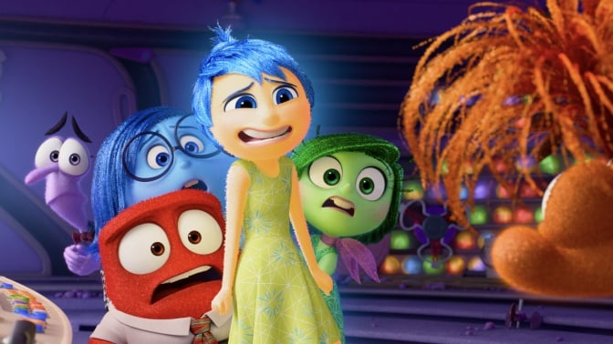 The emotions from "Inside Out 2" greet Anxiety with confusion.