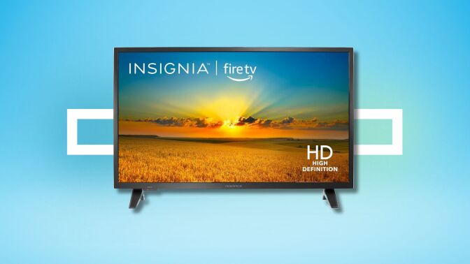 insignia 32-inch fire tv on blue background