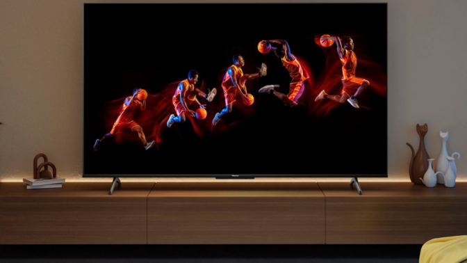 Hisense TV in living room setting with basketball player on screen