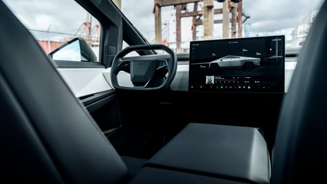 The dashboard screen of a cybertruck.