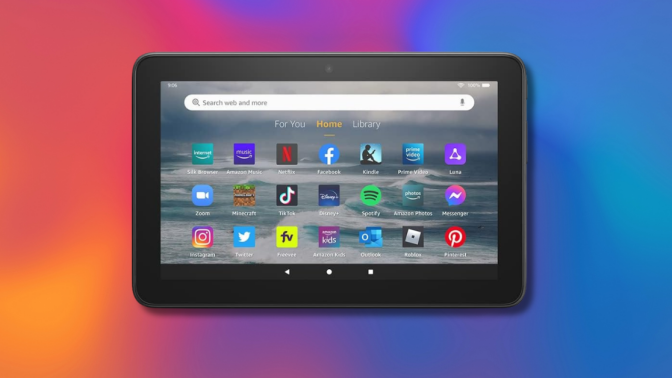 amazon fire 7 tablet against a colorful background 