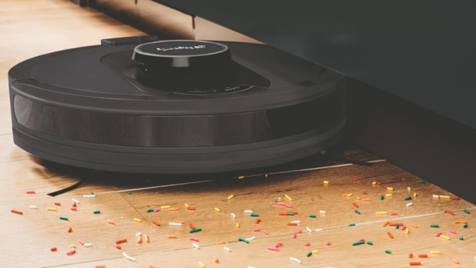 Shark AI ultra robot vacuum vacuuming colorful sprinkles 