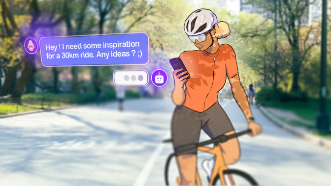 An illustration of a cyclist looking at a phone.