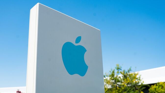 Apple logo on white monolith