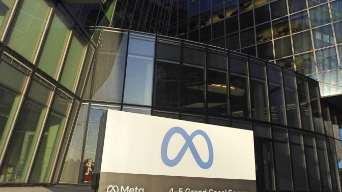 The newly named Meta and Facebook European headquarters in Dublin's Grand Canal Square.