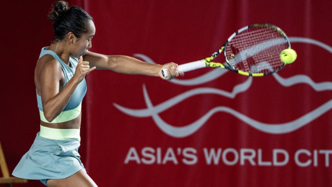 Leylah Fernandez of Canada returns a shot