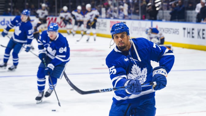 Ryan Reaves of the Toronto Maple Leafs warms-up