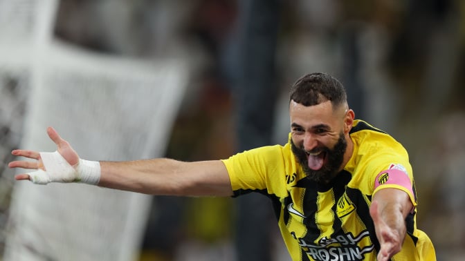 Karim Benzema of Al Ittihad celebrates after scoring