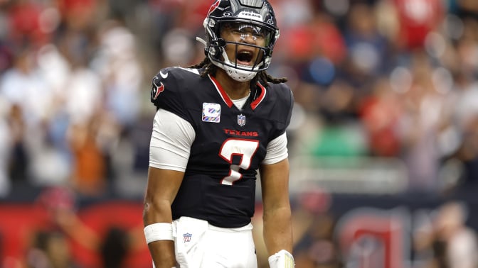 C.J. Stroud of the Houston Texans celebrates after a touchdown