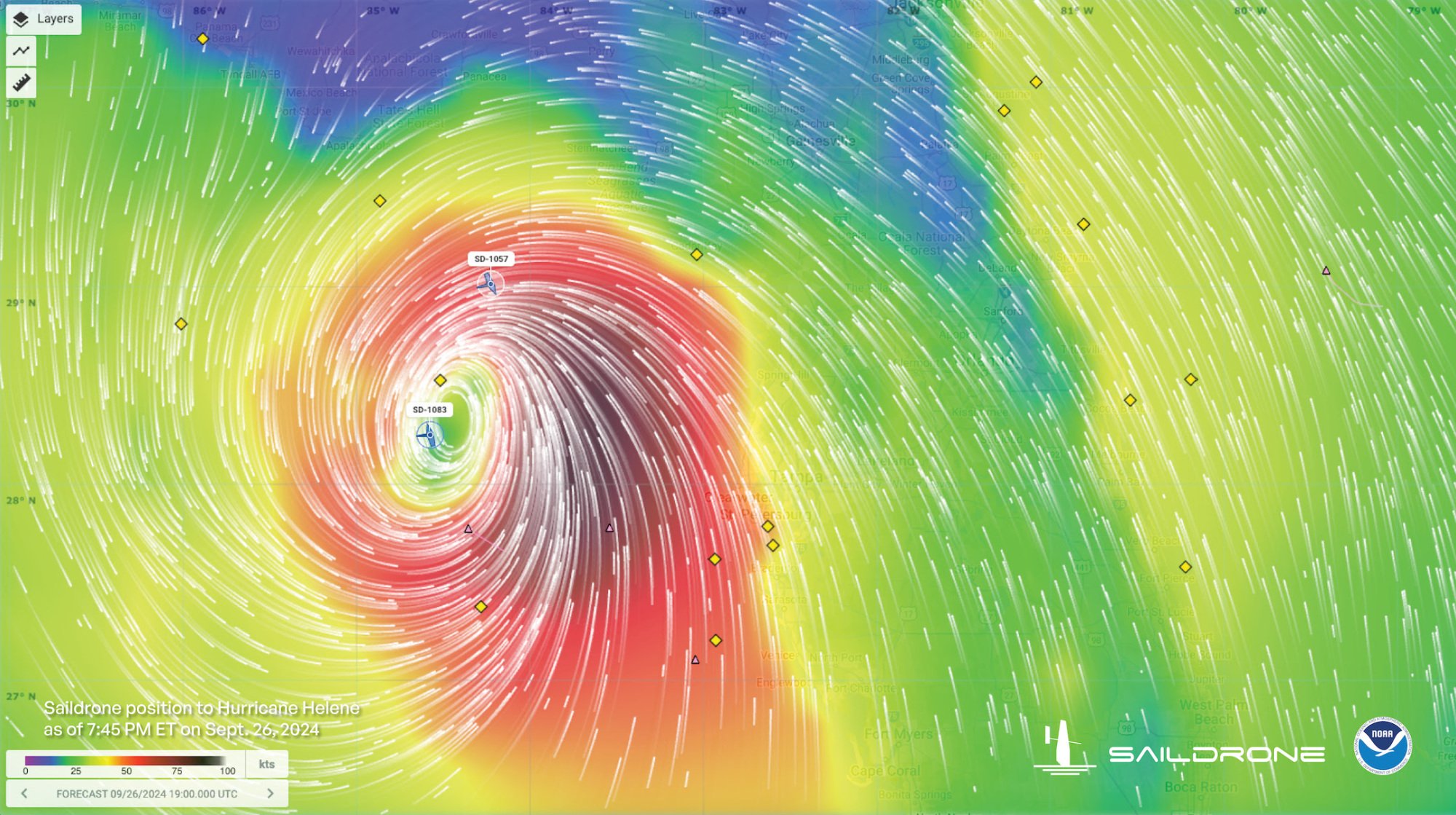 The location of the Saildrone above, SD-1083, as it captured footage in Hurricane Helene's eyewall.