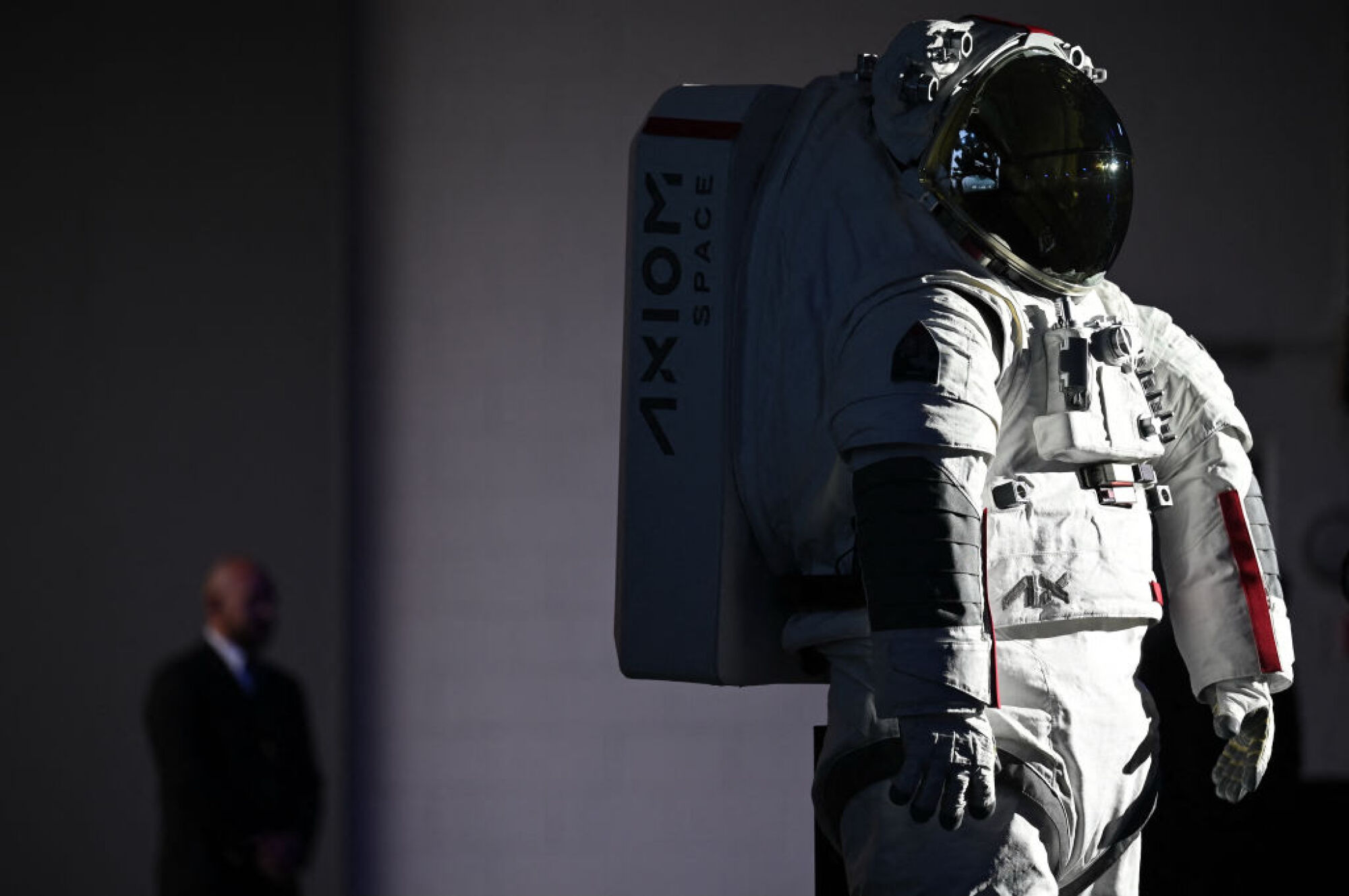 The AxEMU spacesuit revealed at the International Astronautical Congress in Milan, Italy, on Oct. 16, 2024.