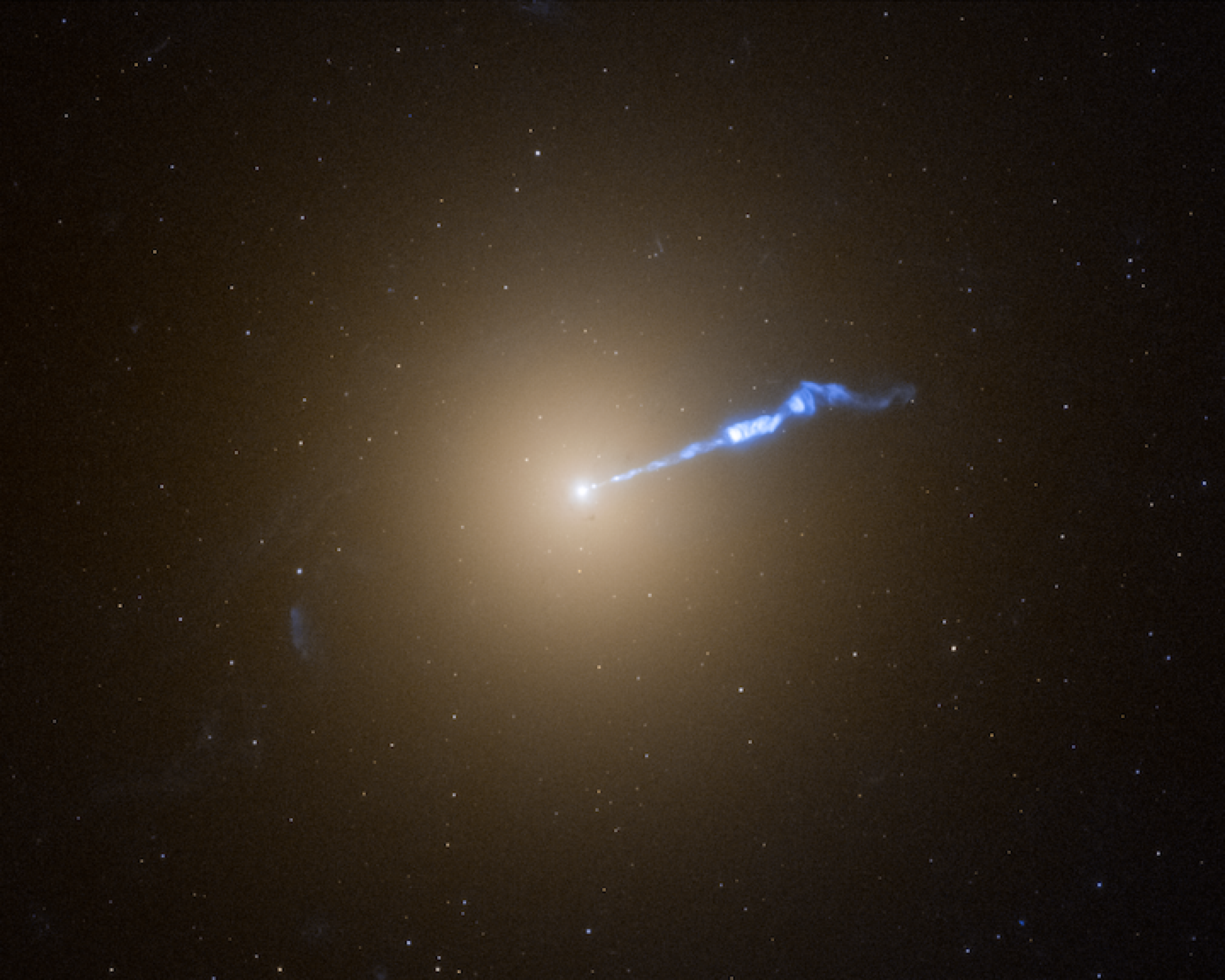 A Hubble view of a vibrant jet shooting out from the galaxy M87.