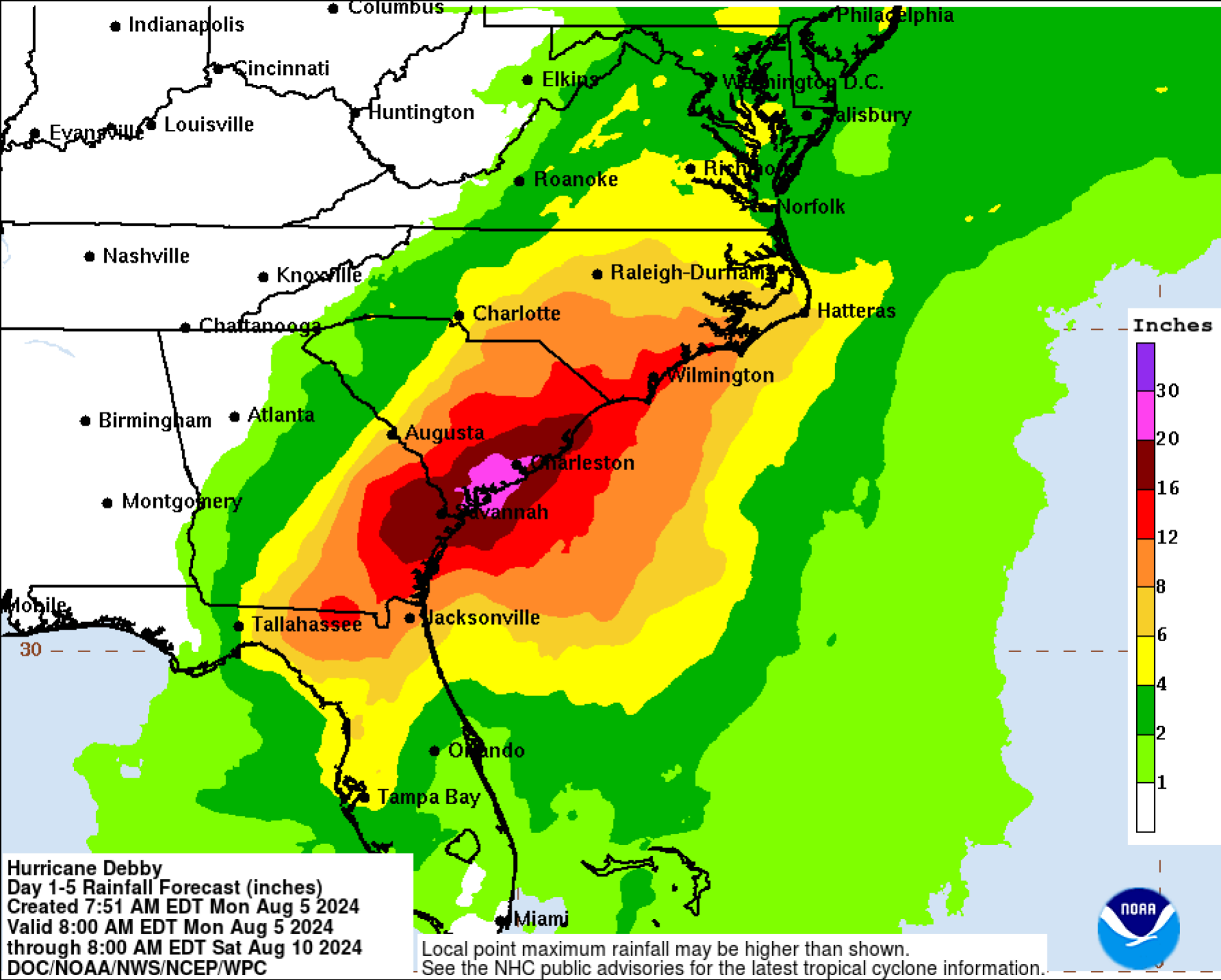 Rainfall estimates for Tropical Storm Debby.