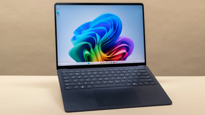 the microsoft surface laptop 7 against a beige background